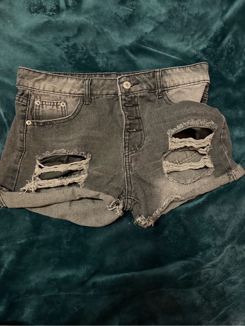Zara Distressed Black Ripped Denim Shorts